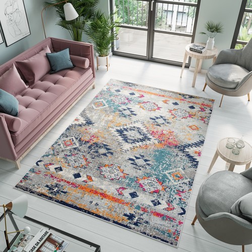 Teppich kurzflor blau grau - teppich,